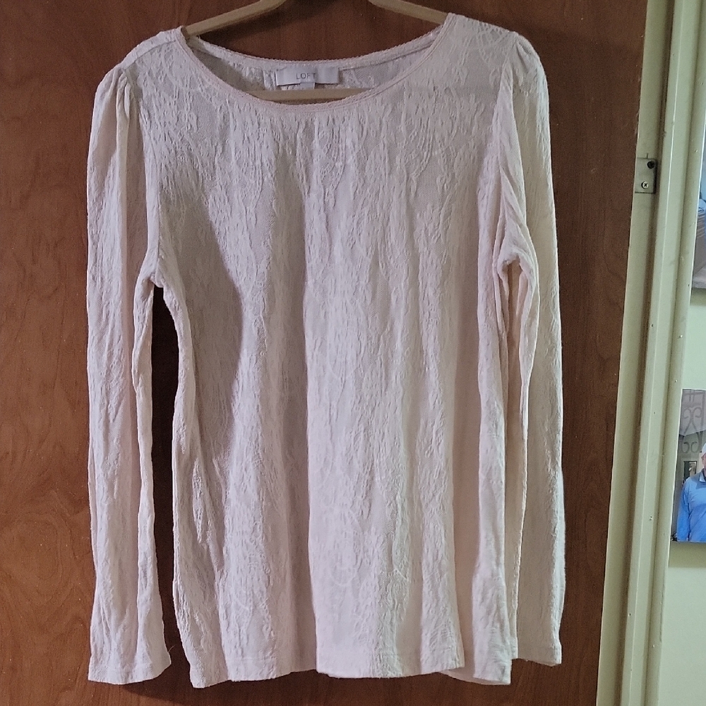 LOFT Blush Textured Long Sleeve Blouse